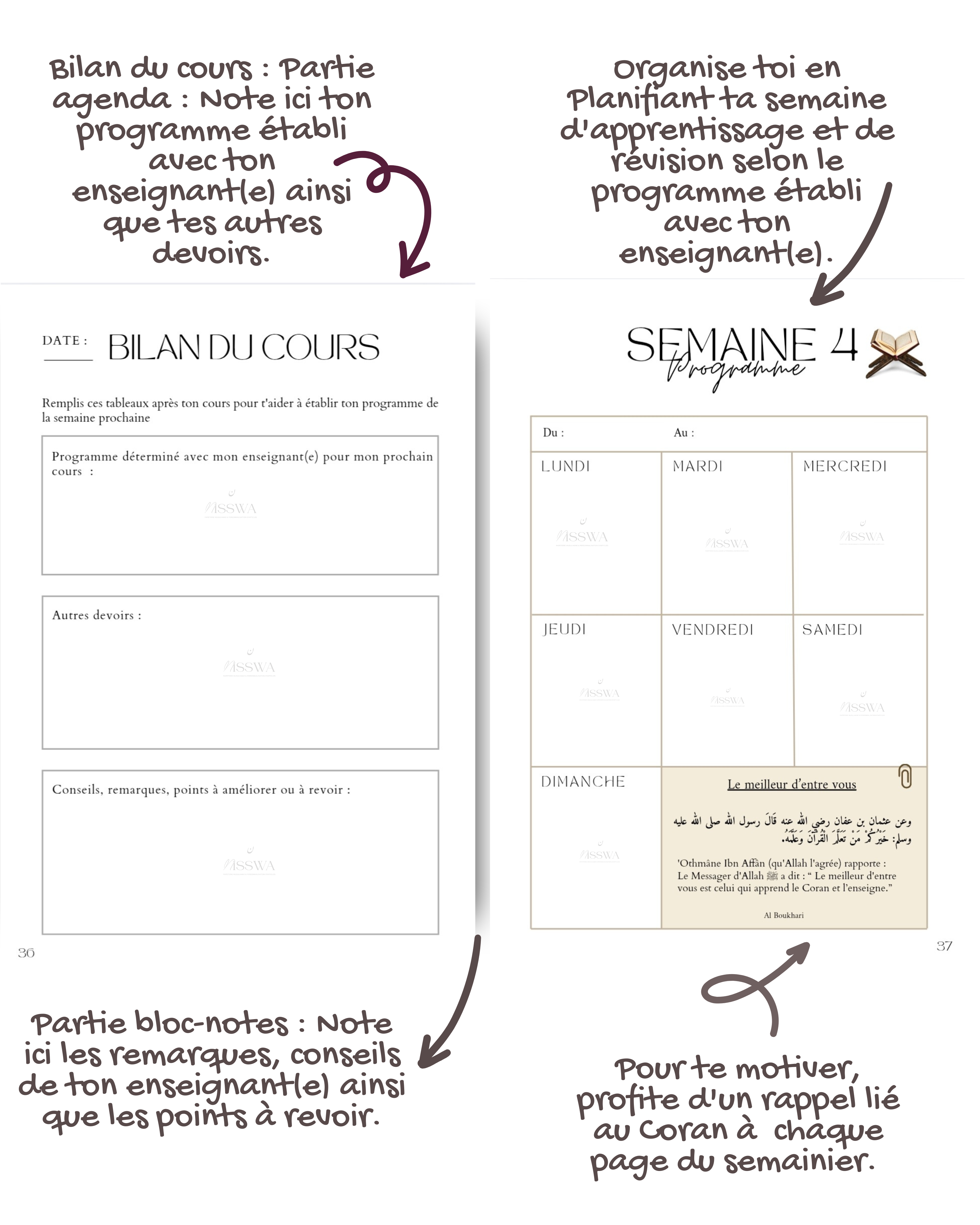 Livret semainier " Mon programme Coran" petit format